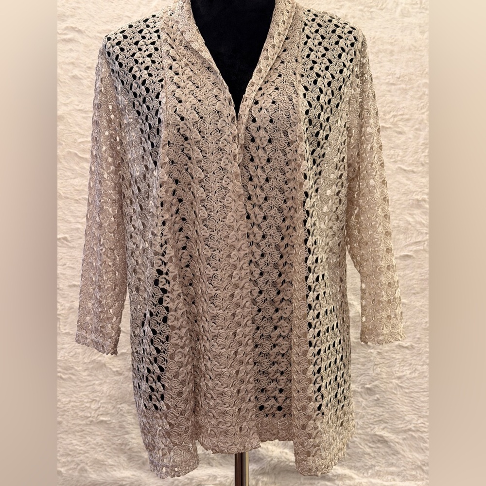 Olivia Blu Champagne Metallic Lace Cardigan L